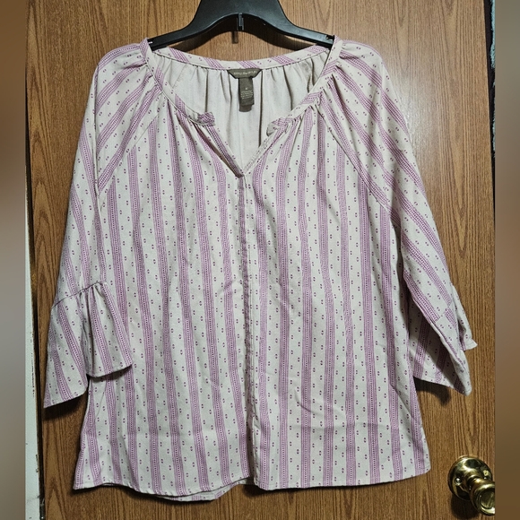 Bit & Bridle Tops - Bit & Bridle Top Beige Purple Babydoll Country Farmhouse Boho Flare Sleeve
